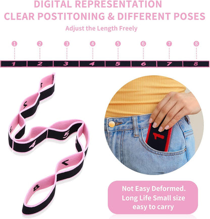Lenwen 8 Pcs Elastic Yoga Stretching Strap 39.37 Inch Adjustable Multi Loop Stretch Strap Training Dance Stretch Band for Leg Pilates Gymnastics Home Exercise Workout Equipment Adult Children, 8 Color