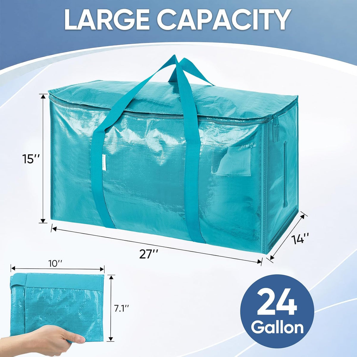 TICONN Extra Large Moving Bags Heavy Duty with Zippers & Carrying Handles, Durable Storage Bags Moving Boxes for Closet Organizers and Storage (Blue)