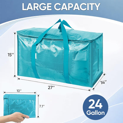 TICONN Extra Large Moving Bags Heavy Duty with Zippers & Carrying Handles, Durable Storage Bags Moving Boxes for Closet Organizers and Storage (Blue)