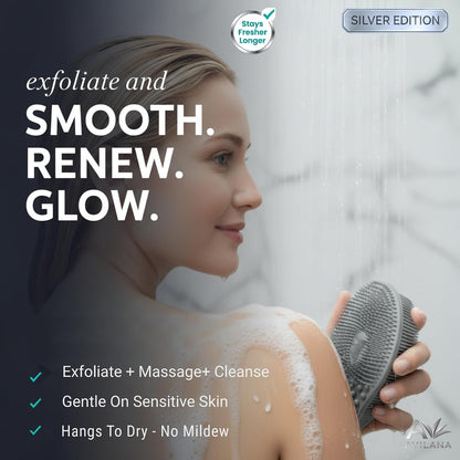 Avilana Premium Silicone Body Scrubber - Trusted Since 2017 - SGS Certified Food Grade Dual Sided Bath Brush, Quick-Dry Exfoliating Loofah Alternative, Massage Brush Sensitive Skin Women Men