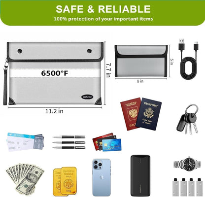 Upgraded 6500° Fireproof Money Bag for Cash,11.2"×7.7"& 8"×5"Small Fire Proof Money Bag for Cash with Reflective Strips,Portable Fire Safe Bag for Passports,Cash,Power Bank,Valuables