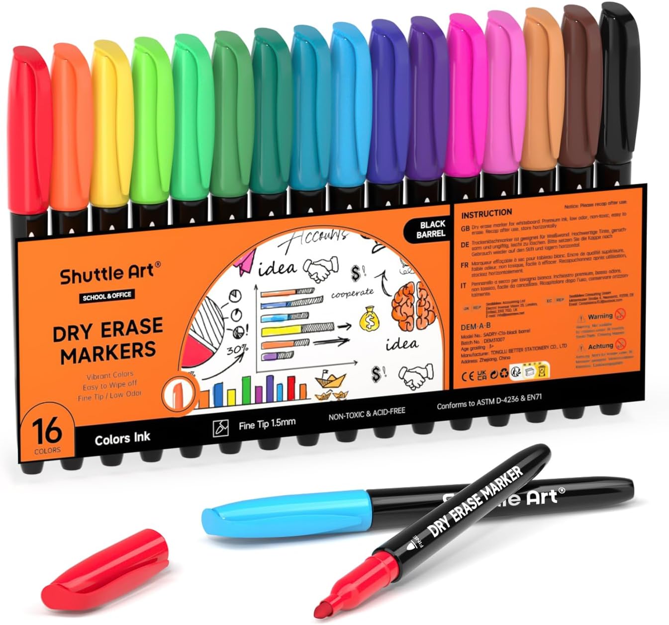 Shuttle Art Magnetic Whiteboard Markers, 20 Pieces Fine Tip and Eraser, Dry Erase Whiteboard Markers, for Writing on Whiteboards, Weekly Planner, Glass for School Office Home