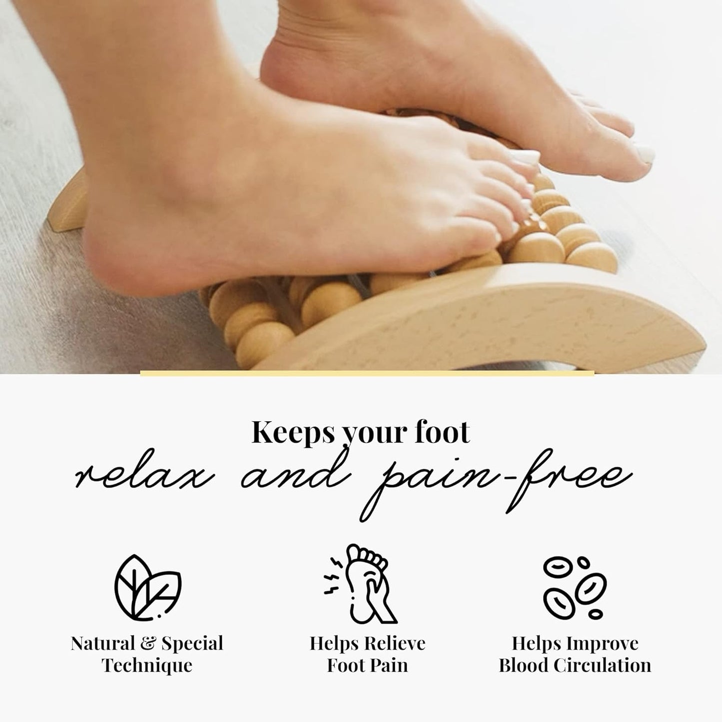 tuuli Wooden Foot Massager, Grooved Muscle Roller, Helps Ease Muscle Tension and Improve Blood Circulation, Natural Wood Therapy Massage Tools for Feet (M)