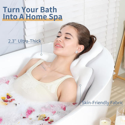 Luxury Bath Cushion, Full Body Bathtub Pillow with 160 Suction Cups, Bath Mat for Head and Neck Support, with Laundry Bag (Blue, 51" x 16")
