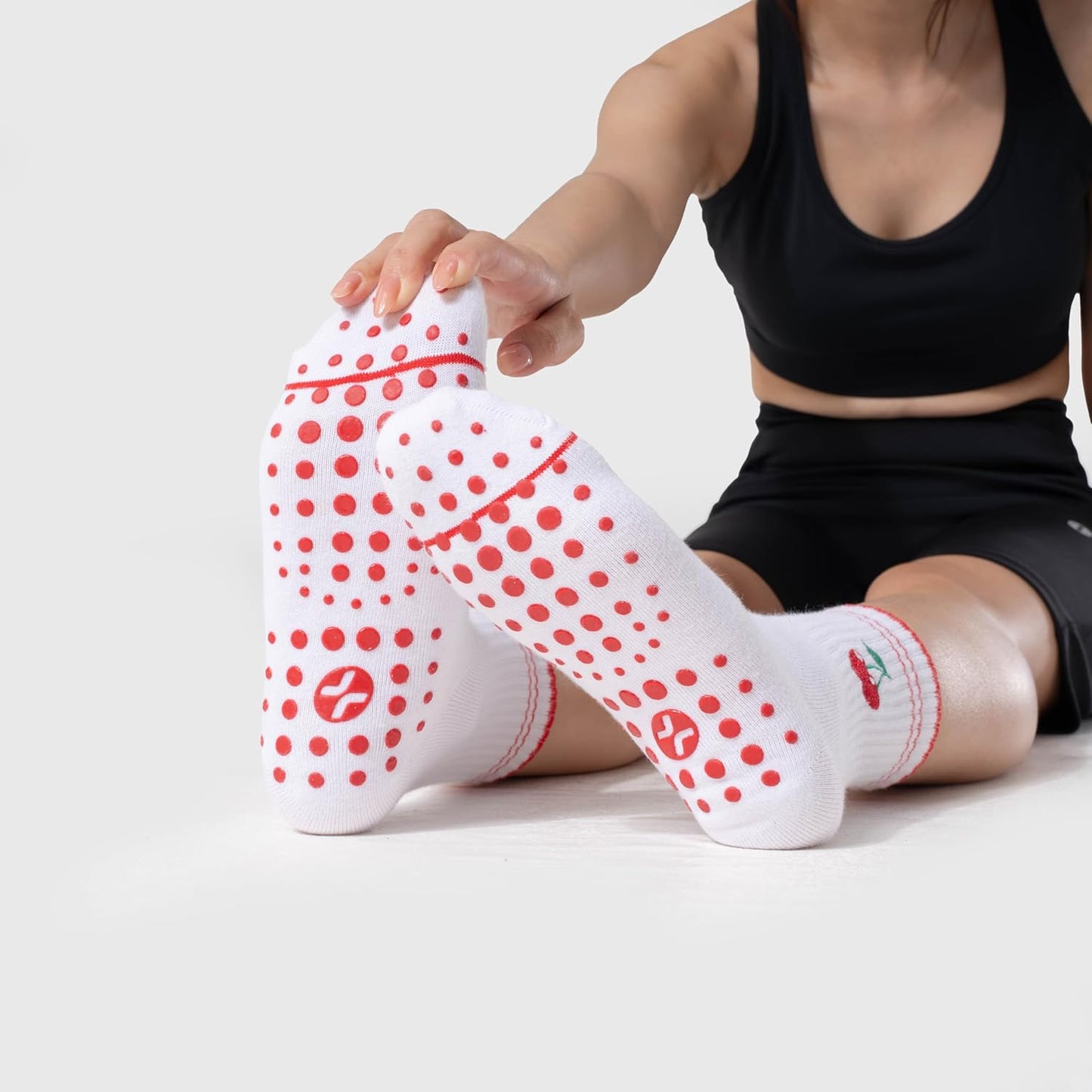 COOLMATE Pilates Socks with Grips for Women, Yoga Socks, Crew Non Slip Women for Barre, Pilates Gifts for Women - Colors B