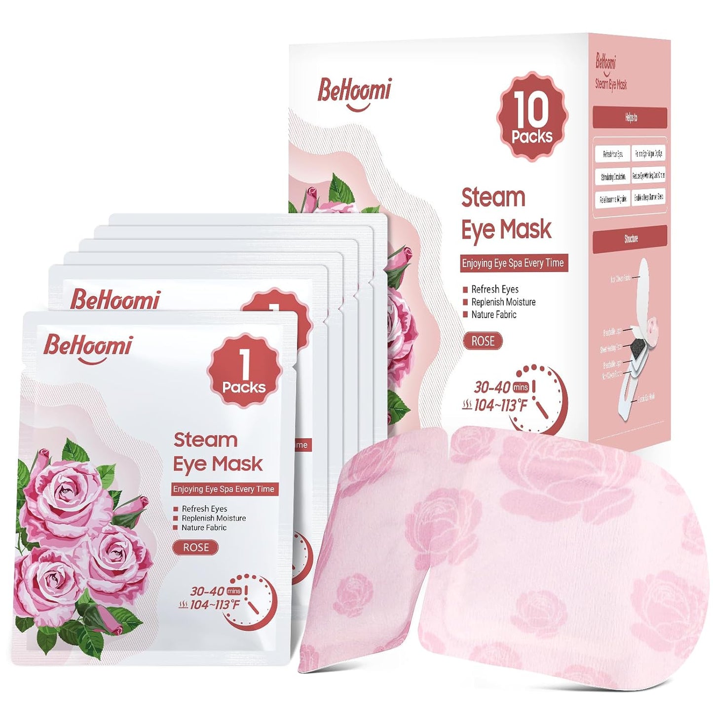 BeHoomi Steam Eye Mask, 10Packs Heated Eye Mask, Self Heating Disposable SPA Warm Compress for Eyes Sleep Mask, Travel Essentials & Relaxation Gifts for Women (Unscented)
