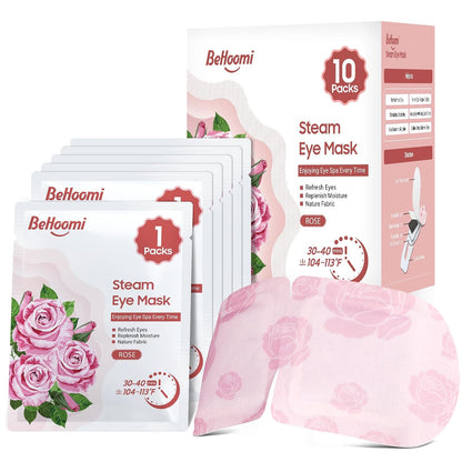 BeHoomi Steam Eye Mask, 10Packs Heated Eye Mask, Self Heating Disposable SPA Warm Compress for Eyes Sleep Mask, Travel Essentials & Relaxation Gifts for Women (Unscented)