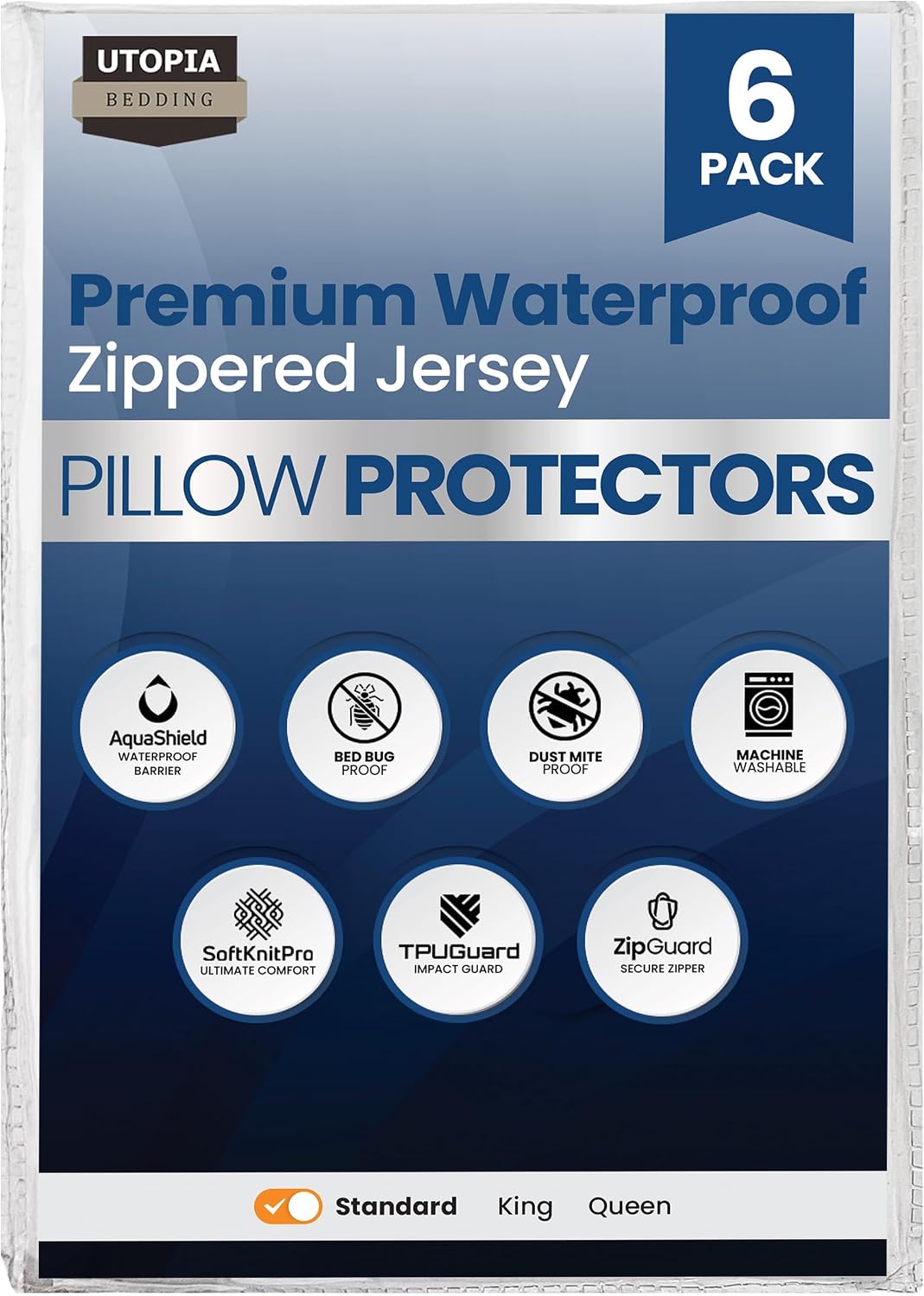 Set of 4 Pillow Protectors with Zipper Standard Size, Bed Bug and Dust Mite Proof Pillow Covers, Ultra Soft Pillow Encasements, Moisture Wicking and Waterproof Pillow Cases by Utopia Bedding (White)