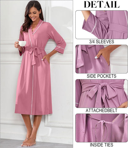 PrinStory Robes for Women 3/4 Sleeve Long Bath Robe XS-4XL