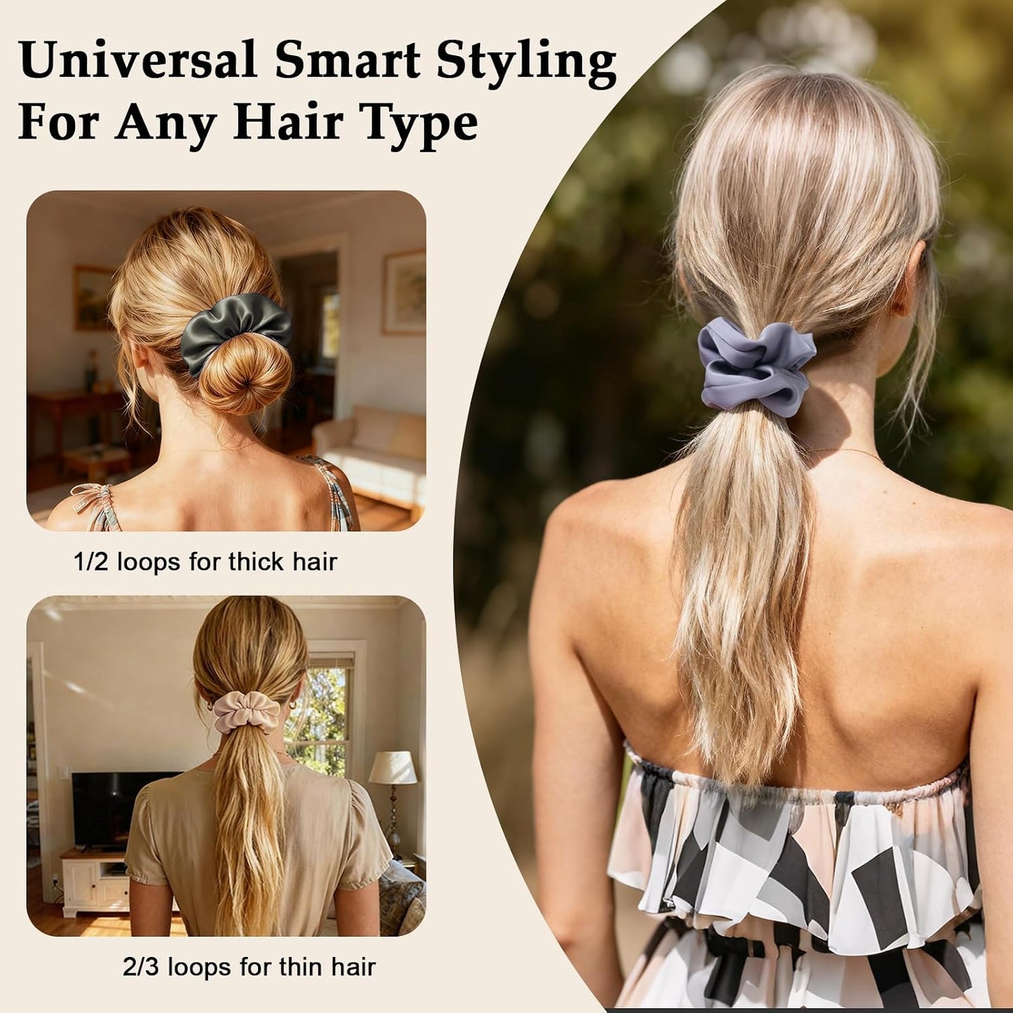 Satin Scrunchies for Women – 8PCS Blush & Brown Silk Hair Ties Set – No Crease, Frizz-Free, Gentle Elastic Hair Bands, Soft & Stylish Everyday Hair Accessories Gifts