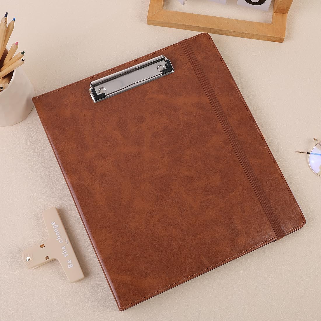 SKYDUE 3 Ring Binder with Clipboard, 13.2" × 10.2" Faux Leather 1 Inch Binder Organizer with 5 Pocket Dividers, Notepad, Labels & 2 Storage Pockets for Teachers, Students, Nurses & Office Work