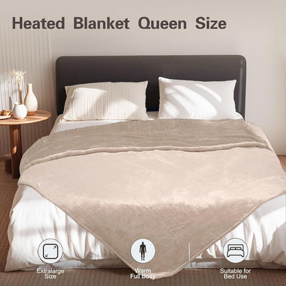 Tefici Heated Blanket Throw 50"x60", Ultra Soft 2-Layer Flannel Electric Blanket, for Home Office Sofa,3 Heat Settings, 4H Auto Off, ETL FCC Certified, Overheat Protection, Machine Washable, Camel
