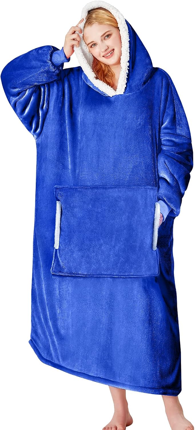 yescool Wearable Blanket Hoodie, Flannel Sherpa Fleece Blanket Sweatshirt for Adults Women Men,One Size Fits All - Colors B