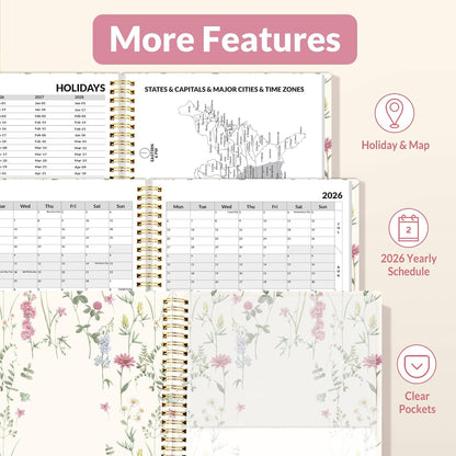 SUNEE Academic Planner 2026-2027 – Weekly & Monthly Planner, July 2026 to June 2027, 6.4"x8.3", Thick Paper, Tabs, Pockets, Bookmark, Spiral-Bound, Student Teacher Organizer, Black