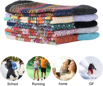 YANGYANG 5 Pairs Winter Warm Thick Crew Knit Socks for Women, Christmas Gifts, Stocking Stuffers