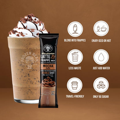 The Frozen Bean Vanilla Bean Frappe & Latte Instant Mix (10 Sticks), Made with Arabica Coffee, Double Shot Caffeine, Low Sugar & Premium Ingredients, Hot, Iced, or Blended Drinks