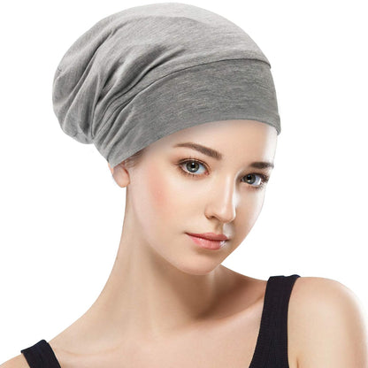 Silk Satin Lined Bonnet Sleep Cap - Adjustable Stay on All Night Hair Wrap Cover Slouchy Beanie for Curly Protection Women and Men Solid Black