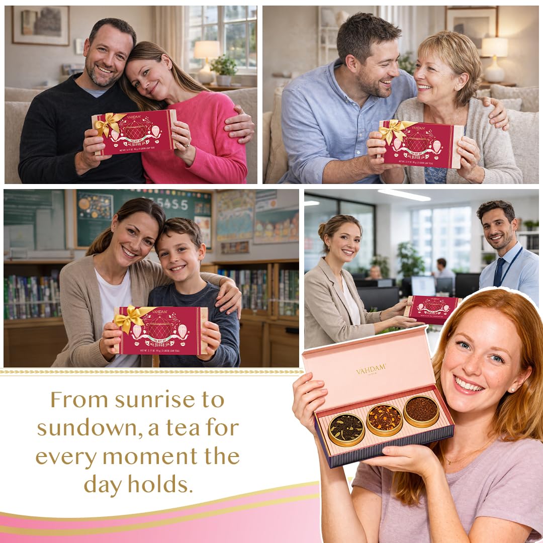 VAHDAM, BLUSH - Assorted Tea Gift Set, 3 Premium Teas in Tin Caddy Presentation Box | Loose Leaf Teas | Gift for everyone