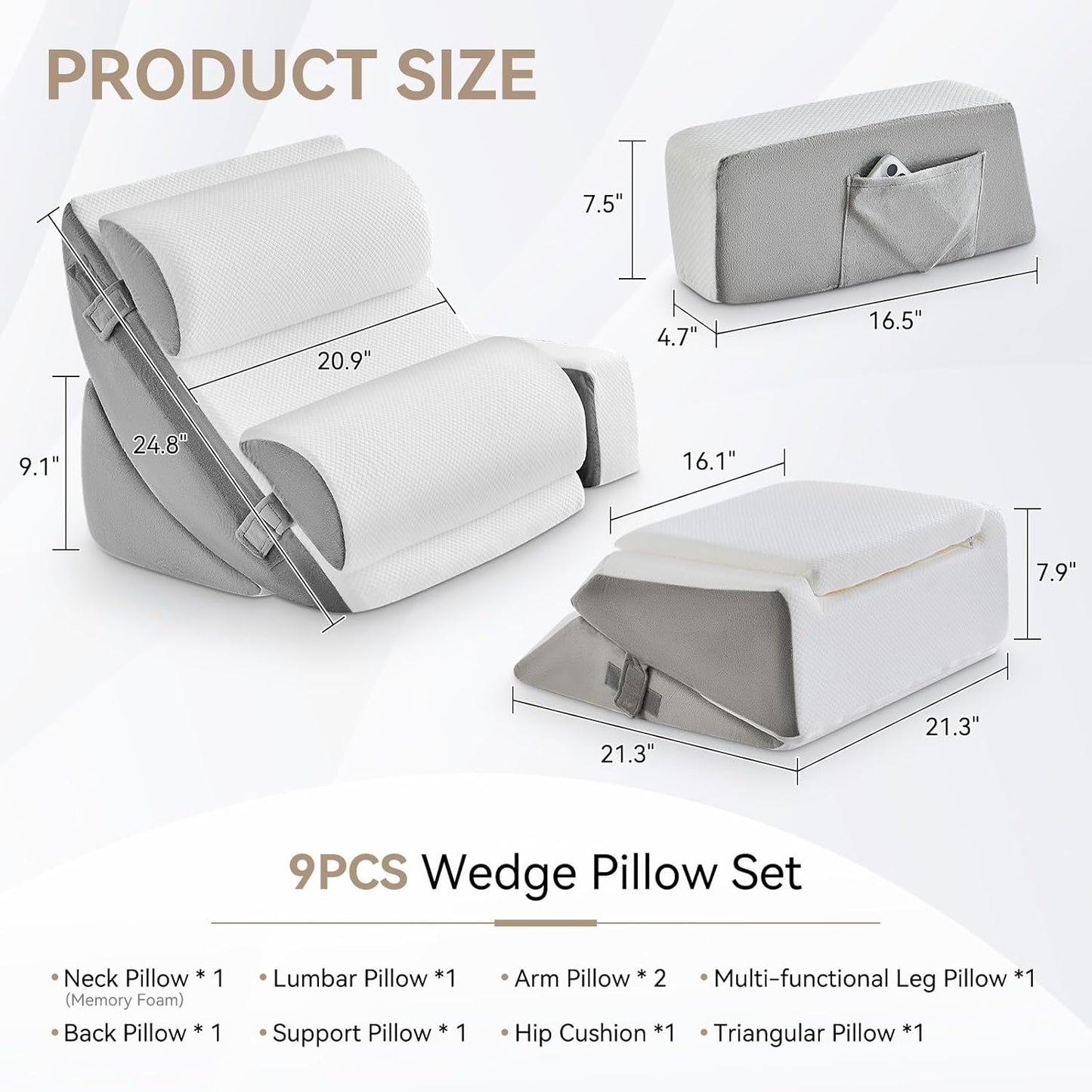 Yojoker 4PCS Orthopedic Bed Wedge Pillow Set for Sleeping, Post Surgery Foam Pillow for Body, Back and Leg Pain Relief, Triangle Adjustable Support Pillow - Acid Reflux, Anti Snoring & GERD Sleeping