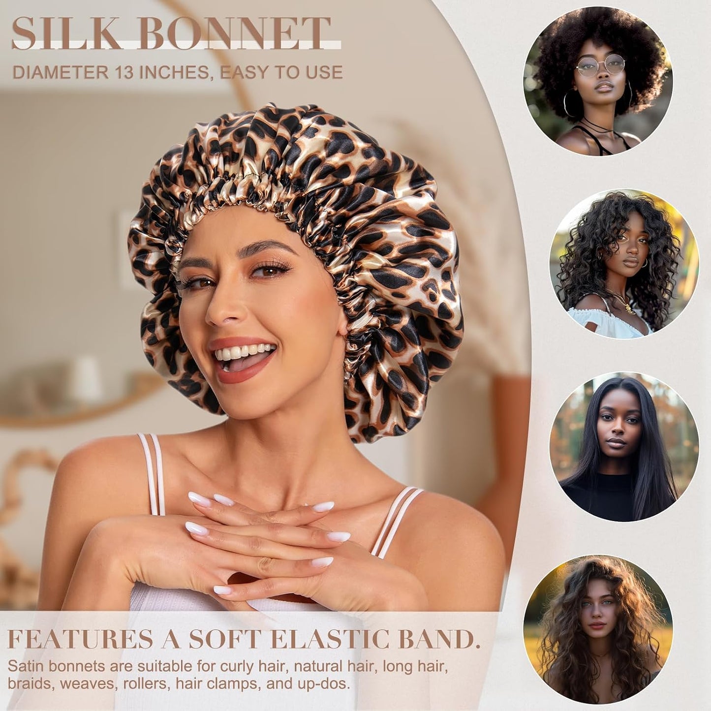 Satin Bonnet Silk Bonnet Hair Bonnet for Sleeping-Slouchy Beanie Hat Satin Sleep Cap for Women's Natural & Curly Hair(Blue Zircon)