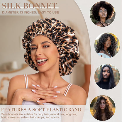 Satin Bonnet Silk Bonnet Hair Bonnet for Sleeping-Slouchy Beanie Hat Satin Sleep Cap for Women's Natural & Curly Hair(Blue Zircon)