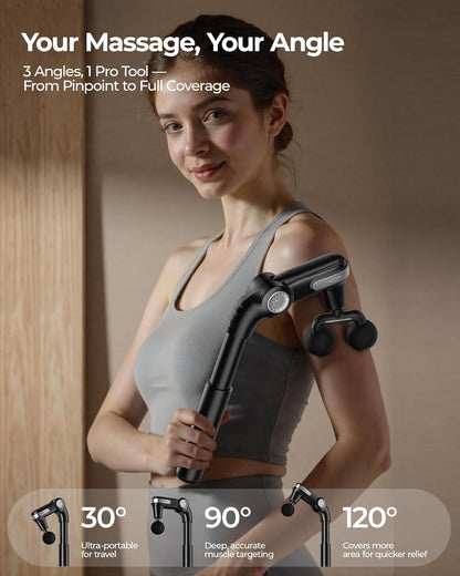 KingPavonini Foldable Massage Gun with Dual-Ball Head, Adjustable Head & Extendable Handle, Handheld Back Massage Gun Deep Tissue for Pain Relief, Portable Percussion Massager Gun, Gift for Men Women