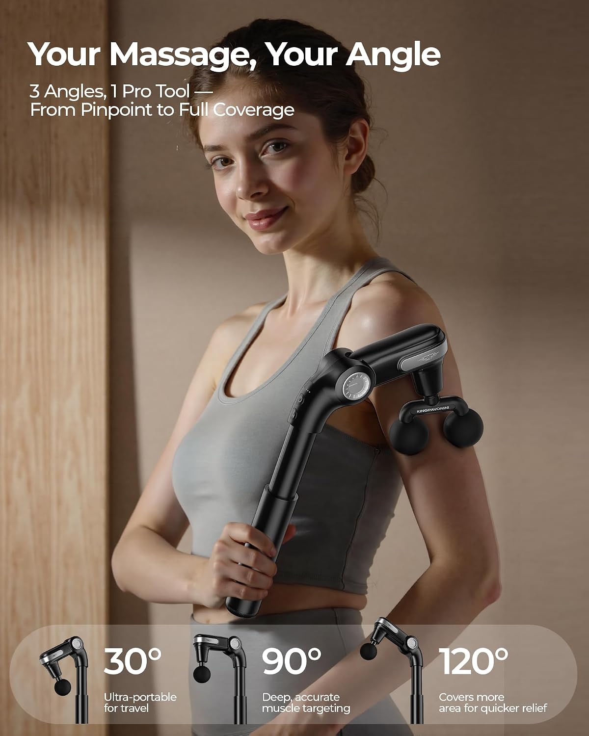 KingPavonini Foldable Massage Gun Deep Tissue, Grey, Model JA-G7
