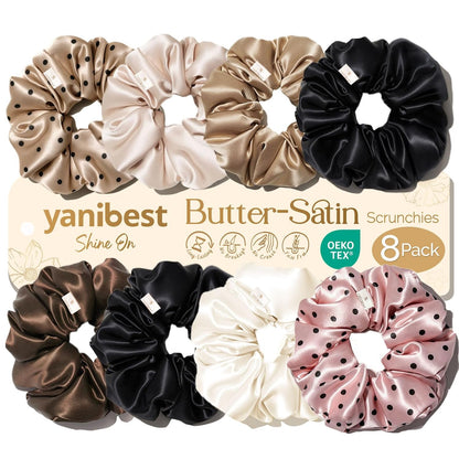 Yanibest 8 Pcs Satin Scrunchies - Silk Scrunchies Ponytail Holders, Soft Satin Hair Ties No Damage, Hair Accessories for Women