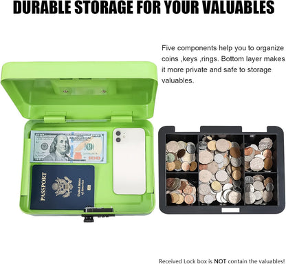 KYODOLED Small Cash Box with Combination Lock & Removable Money Tray, Black