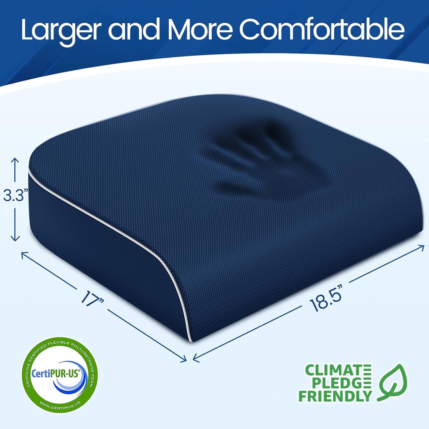 SweetSlubr Seat Cushion for Tailbone Pain Relief, Office Chair Cushion, Chair Pad, Memory Foam Large Cushion with Non-Slip Cover for Soft Support at Office Chair, Car Seat, Airplane, Black/Large