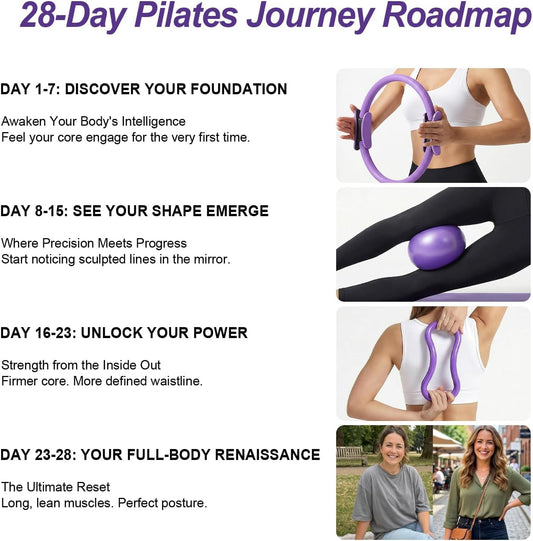 Home Pilates Ring and Ball Set for Women with 5 Resistance Bands 13 inch Magic Circle Workout Starter Kit for Beginners Full Body Toning 15 Min Daily Routine