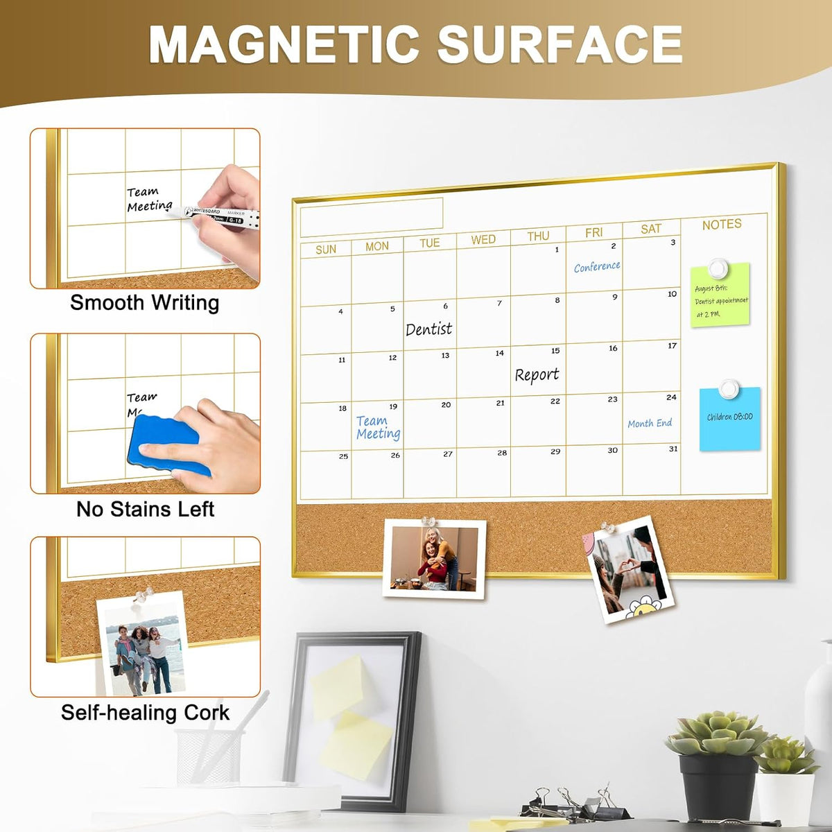 Dry Erase Calendar Whiteboard, 24''x18'', Monthly White Board Planner