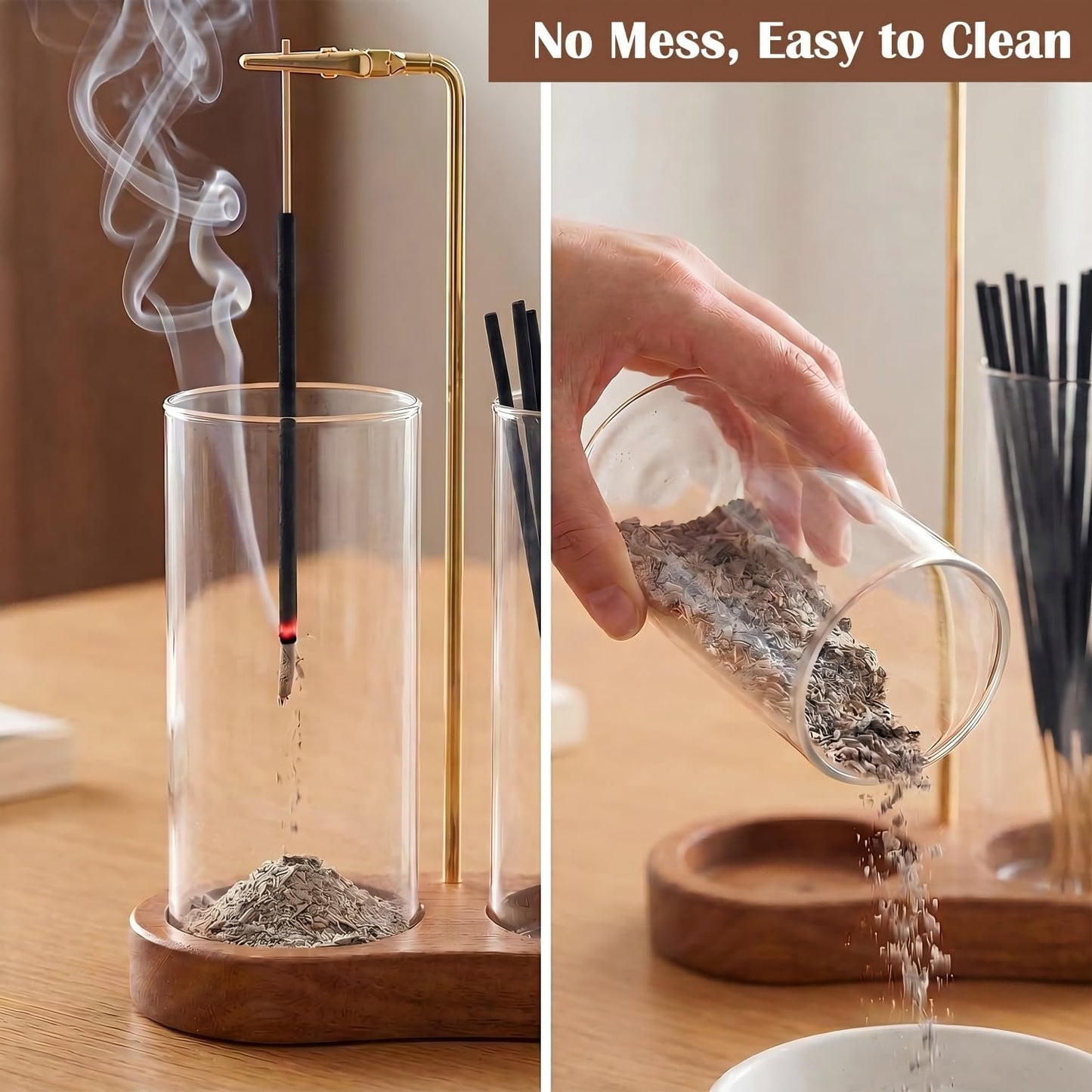 Incense Holder for Sticks with Glass Ash Catcher - Upside Down Anti-Ash Flying Incense Burner & Stick Storage Organizer, Ideal for Meditation, Yoga, Zen Home Decor, Spa Relaxation Gift