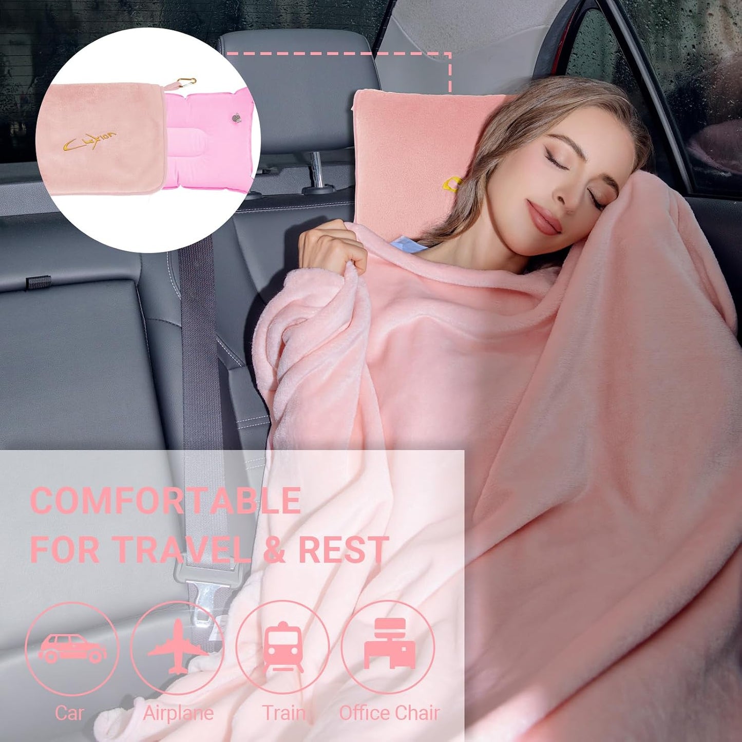 Compact Travel Blanket for Airplane, Premium Soft 2-in-1 Blanket with Pillowcase and Carry Bag, Lightweight Travel Essentials with Luggage Sleeve and Backpack Clip, Mint Green