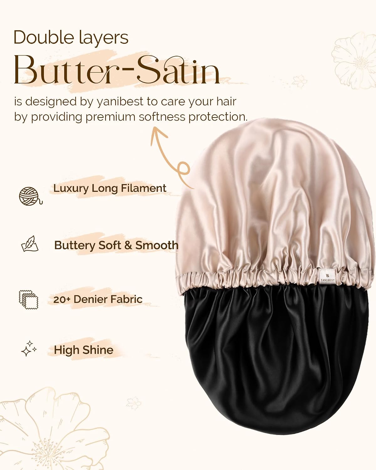 YANIBEST Silk Bonnet Satin Bonnet for Sleeping Women Men, Adjustable Double Layer Hair Bonnet for Curly Braids Reduce Frizz