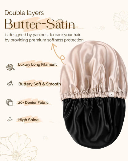 YANIBEST Silk Bonnet Satin Bonnet for Sleeping Women Men, Adjustable Double Layer Hair Bonnet for Curly Braids Reduce Frizz