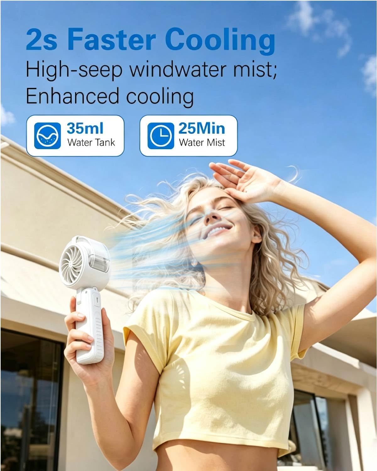 Portable Handheld Air Conditioner Fan with Mist,6000mAh Rechargeable Personal Misting Cooling Fan,5Speed Foldable Mini Water Spray Air Cooler,Turbo Hand AC Fan for Travel,Camping,Gifts Men/Women-White