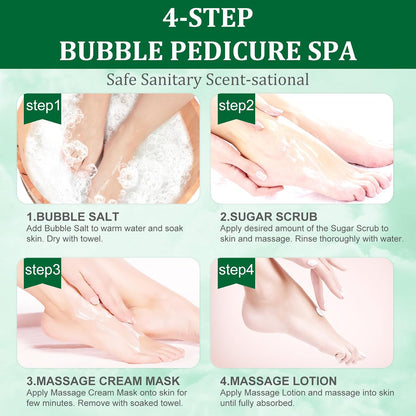 Pedicure Kit Foot Soak Set: Bubble Salt, Sugar Scrub, Massage Mask, Massage Lotion in a Box, 4 Step Foot Spa Kit for Dry Feet, Softens Calluses, Tired Feet（ Lavender) - Colors B
