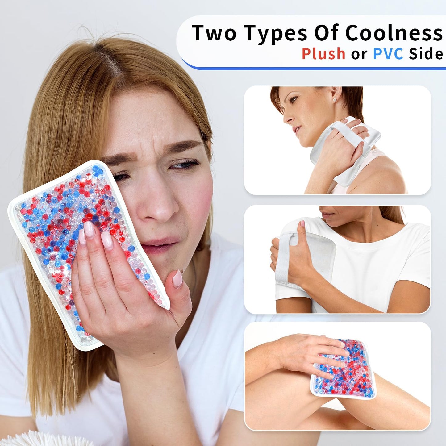 Gel Beads Ice Pack Ice Bag with Strap-1 Pack Reusable Hot & Cold Pack Compress for Knee, Shoulder, Foot, Back, Ankle, Neck, Hip, Elbow, Wisdom Tooth-7.76''x4.93''(Blue)