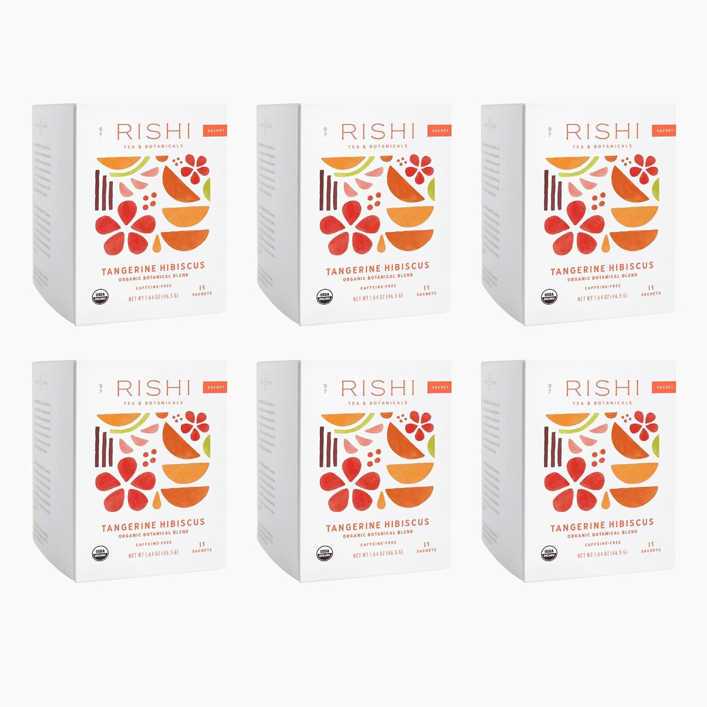 Rishi Tea Tangerine Hibiscus Herbal Tea - Organic, Caffeine Free Sachet Bags, Hibiscus Botanical Blend - 15 Count (Pack of 1)