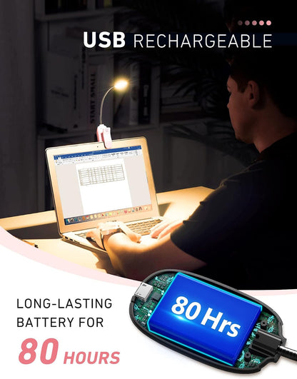 Monotremp Book Lights for Reading at Night in Bed, 80 Hours Runtime Rechargeable Reading Lights for Books in Bed, 3 Brightness Levels × 3 Color Temperatures, 1.3 oz Lightweight