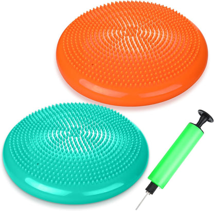 Silipull 2 Pcs Wiggle Seat Inflated Wobble Cushion Flexible Balance Disc with Air Pump for Core Stability Strengthening Improving Posture Physical Exercise