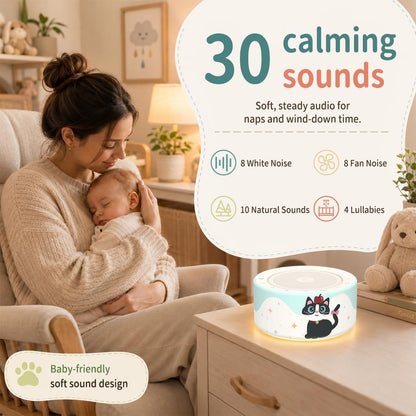 Kipcush White Noise Machine for Baby & Adults, 30 Soothing Sounds, Soft Non-Glare Nursery Lamp, 8 Color Night Lights, Memory Function (Angel V1 White, Standard)