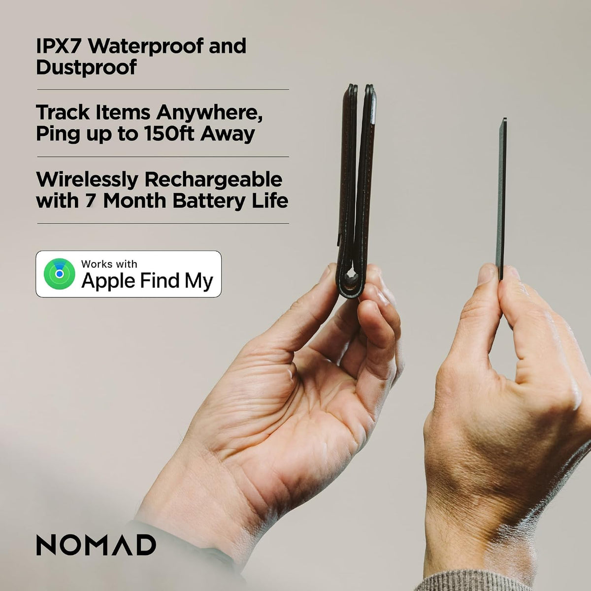 Nomad Tracking Card Carbide, Slim Card Tracker with IPX7 Waterproof and Dust Proof Card Tracker for Wallet & Luggage, 5 Months GPS Tracker Long Battery Life, Rechargeable, Compatible with iOS Only