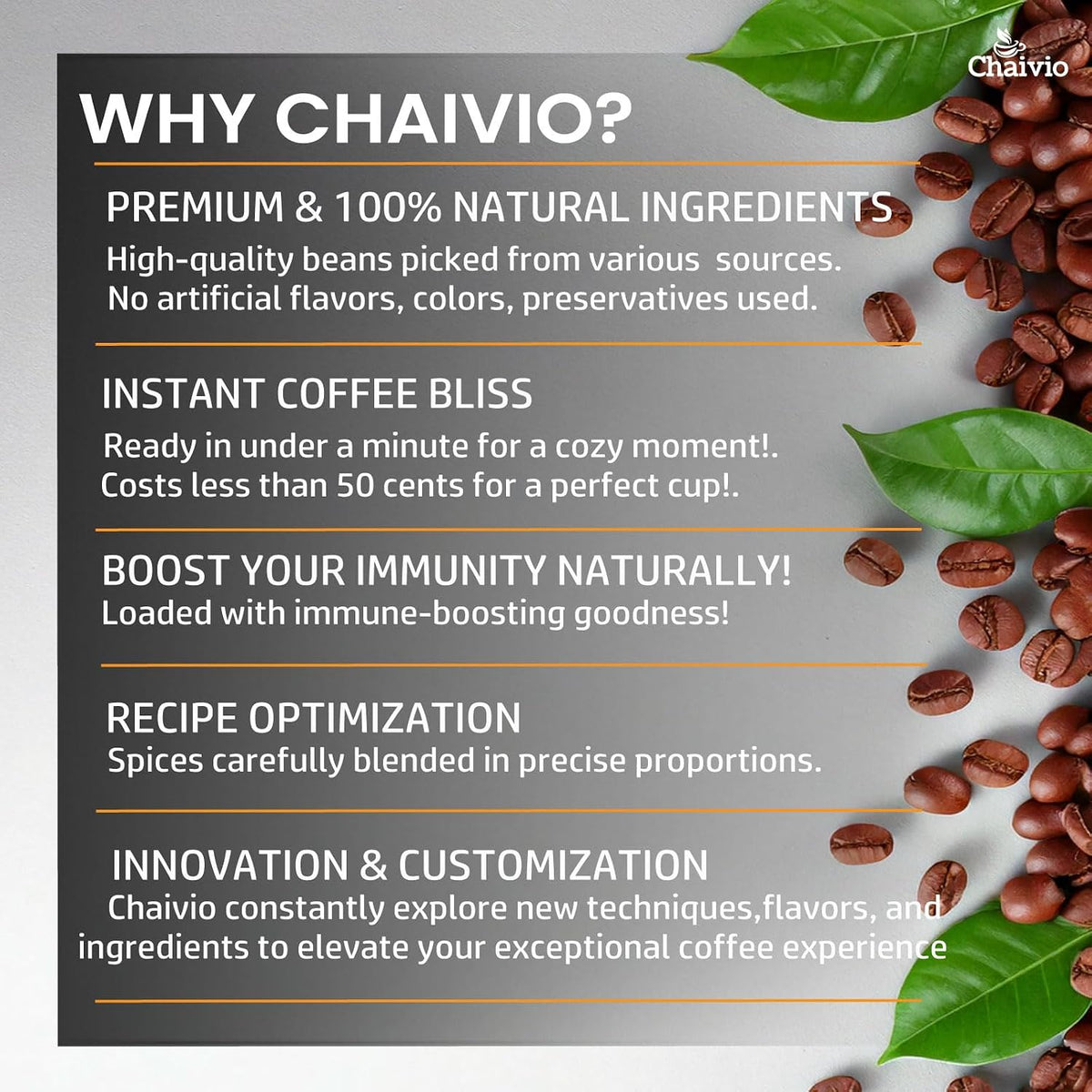 Chaivio Masala Chai Tea Latte, Unsweetened Instant Powder, Authentic Chai-with Natural Ingredients, No Preservatives, Tea Powder, Quick and Healthy Chai(1 lb)