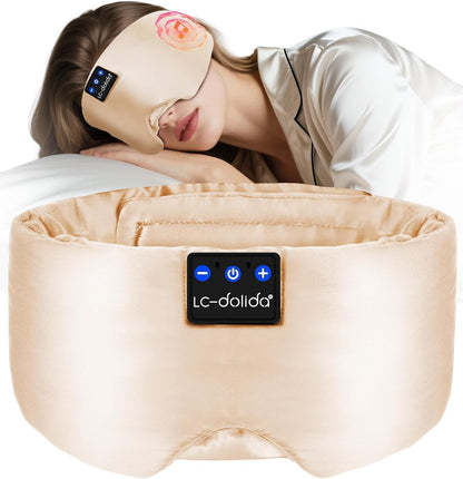 LC-dolida Luxurious Silk Soft Sleep Mask, Sleep Headphones with Bluetooth 5.4 for Side Sleeper, Total Blackout Eye Sleeping Mask for Women and Men, Ideal Gift for Restful Sleep, Travel(Black)