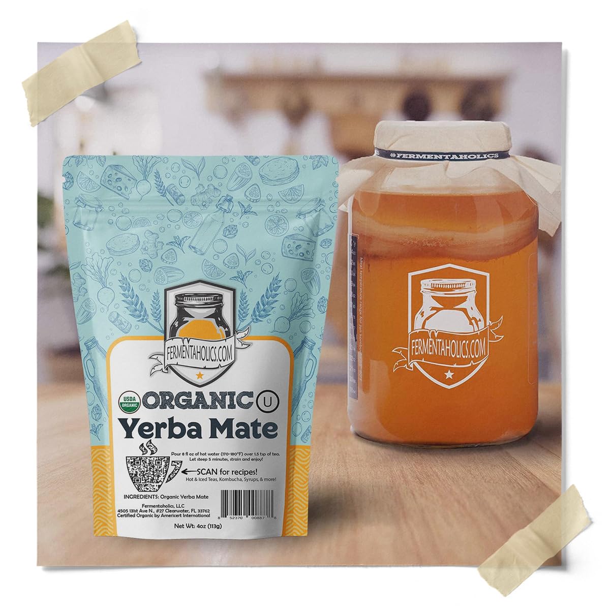 Fermentaholics Loose-Leaf Yerba Mate Tea – 4 oz – USDA Certified Organic & OU Kosher Certified – Perfect for Kombucha Brewing, Hot or Iced Tea – Premium Taste & Aroma