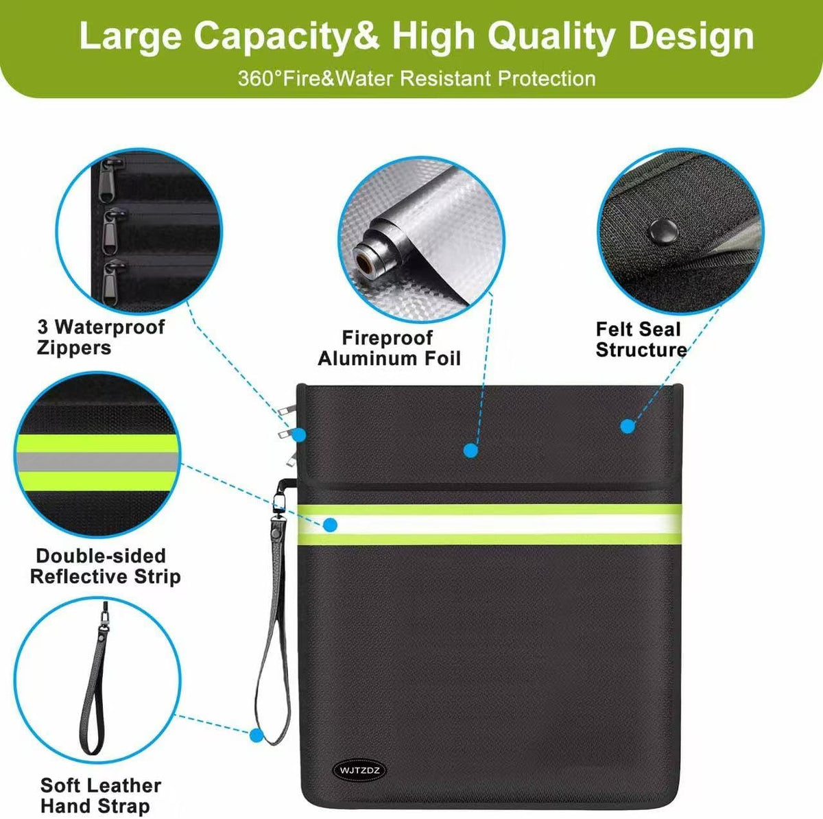 Upgraded 6500° Fireproof Money Bag for Cash,11.2"×7.7"& 8"×5"Small Fire Proof Money Bag for Cash with Reflective Strips,Portable Fire Safe Bag for Passports,Cash,Power Bank,Valuables