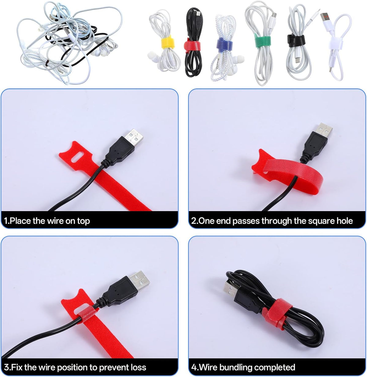 60 Pcs Cable Labels & Cord Organizer Kit - 30 Cord or Wire Labels & 30 Hook and Loop Fastening Ties for Home Office Electronics Cord Management
