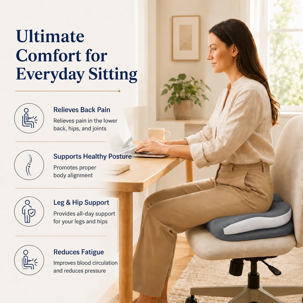 Seat Cushions for Office Chairs Wheelchair Cushion for Long Sitting Back Pain，Memory Foam Seat Car Computer Desk Chair Cushion，Coccyx Cushion for Tailbone Pain Relief Cushion Office Chair Black
